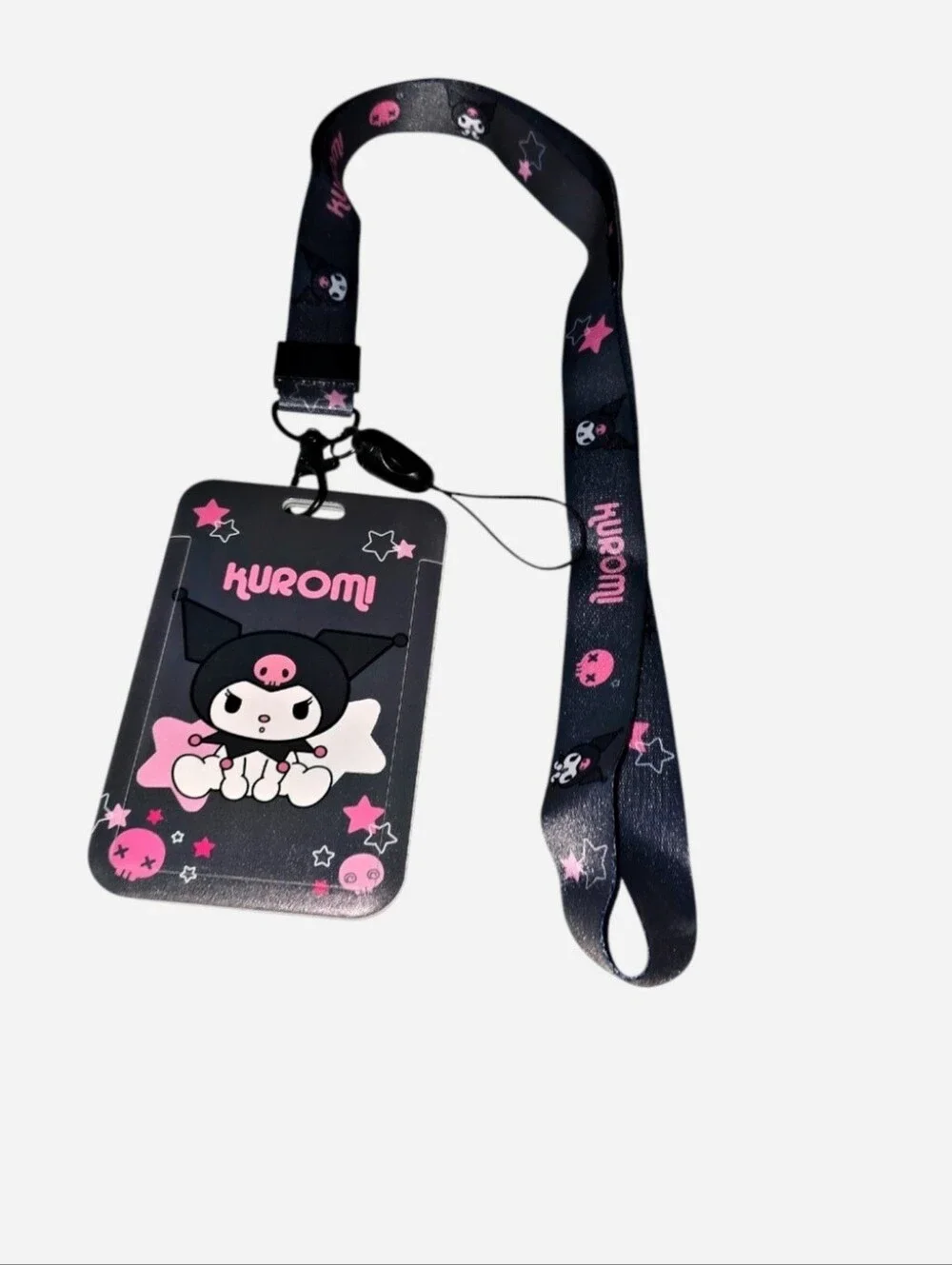 Kuromi ID Badge Holder With  Matching Lanyard In Pink and Black Stars Brand NEW